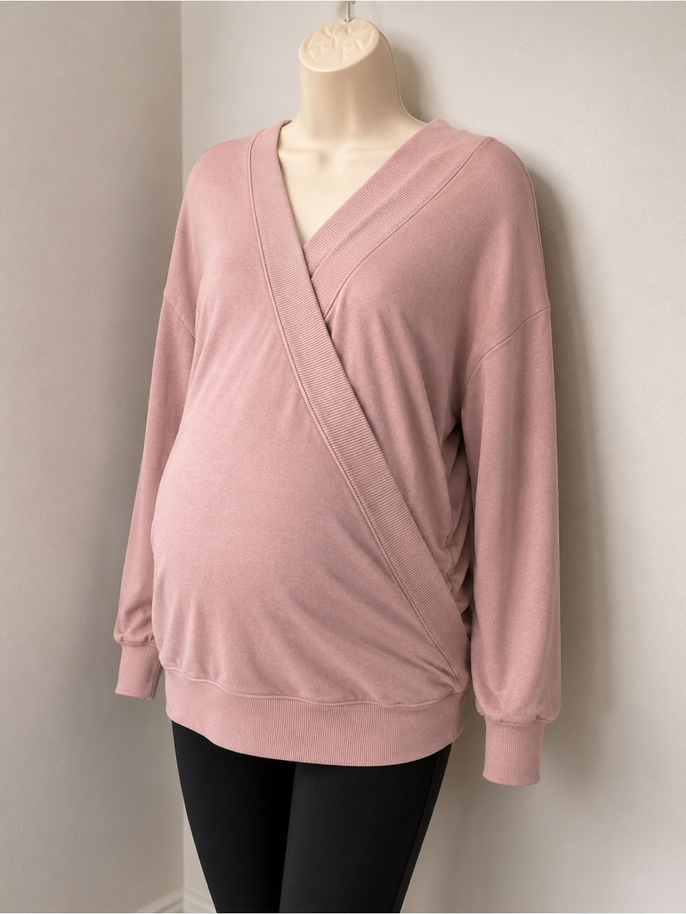 Maternity Wrap V-Neck Sweater in Dusty Rose